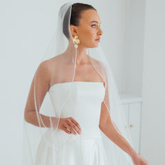 NATASHA. single tier veil, delicate cord trim.