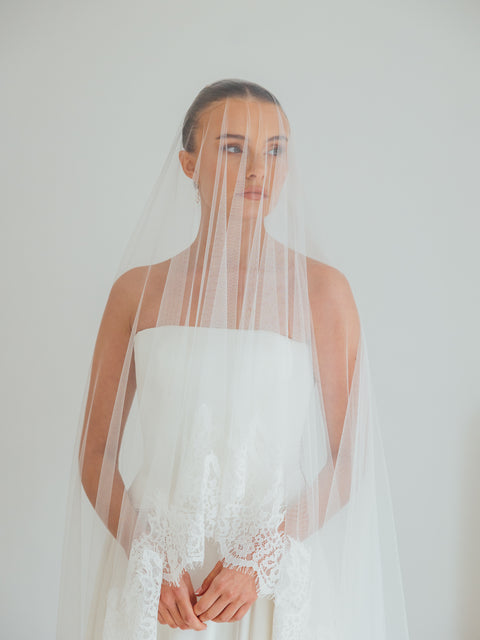 SOPHIE. blusher veil, cord lace trim.