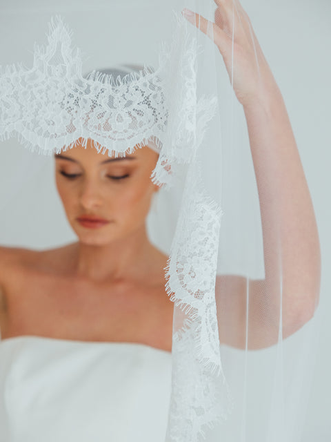 SOPHIE. blusher veil, cord lace trim.