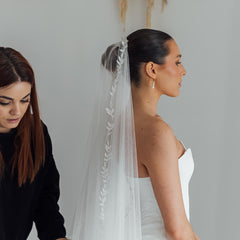 WILLOW. single tier veil, leaf detail.