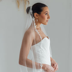 WILLOW. single tier veil, leaf detail.