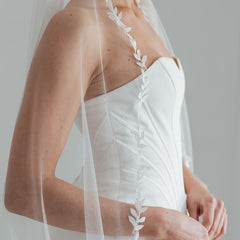WILLOW. single tier veil, leaf detail.
