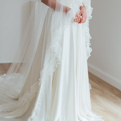 LALA. blusher veil, pearl edge ruffle trim.