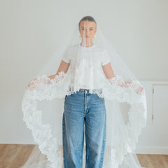 LIV. blusher veil, wide lace edge.