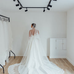 LIV. blusher veil, wide lace edge.