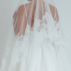 LIV. blusher veil, wide lace edge.