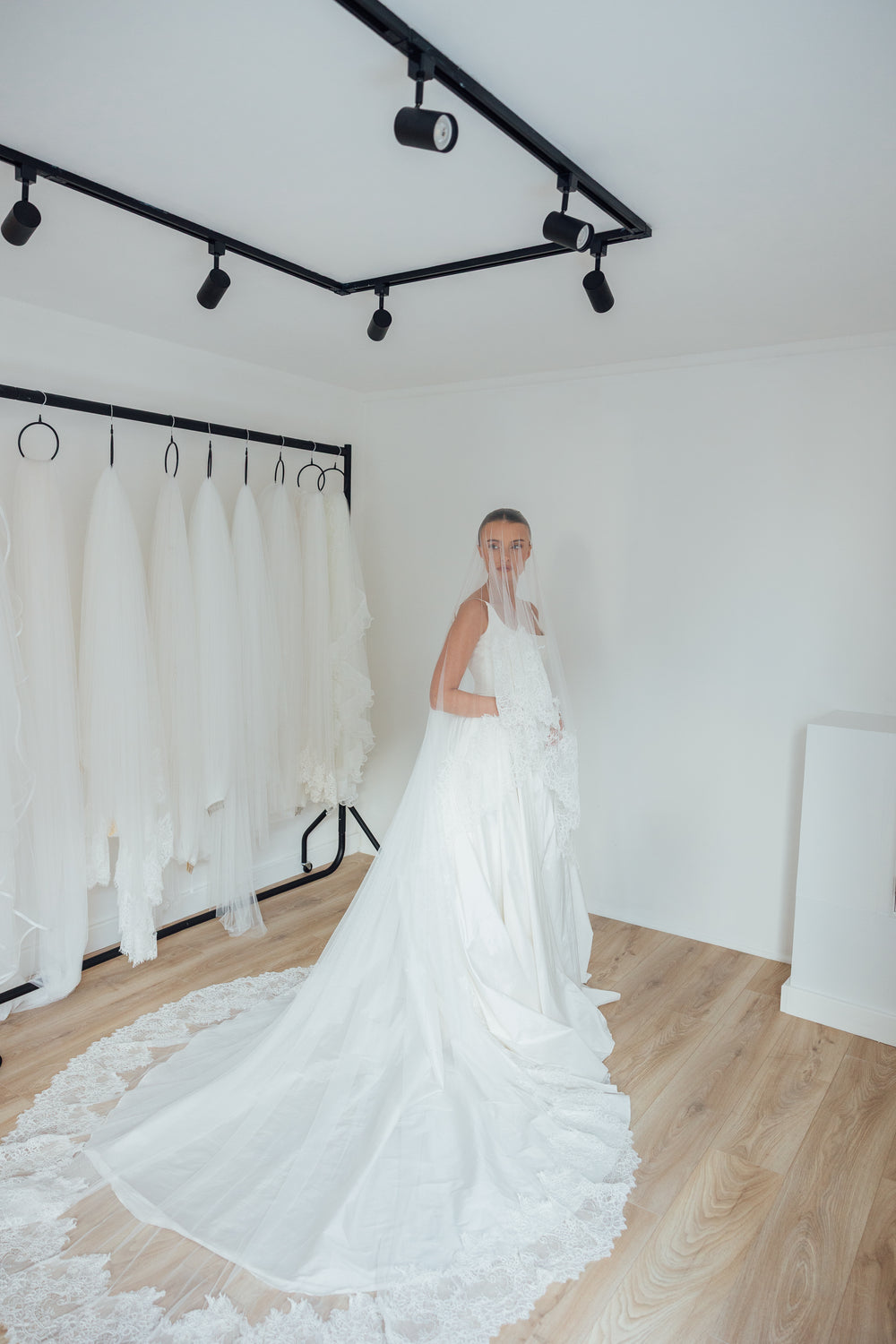 LIV. blusher veil, wide lace edge.