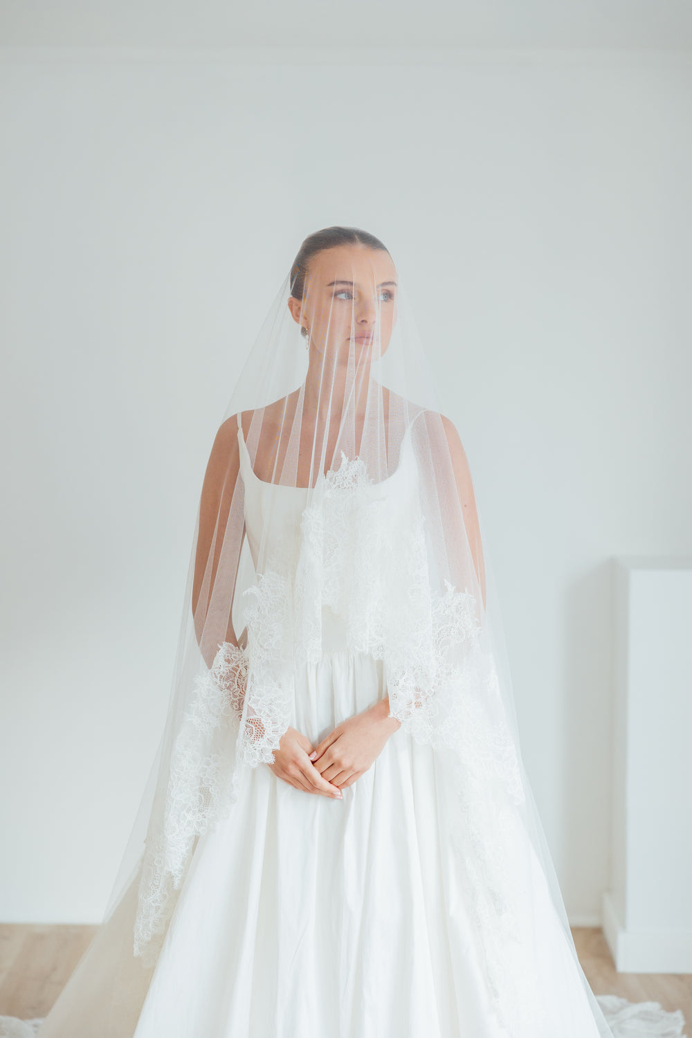 LIV. blusher veil, wide lace edge.