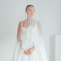 LIV. blusher veil, wide lace edge.